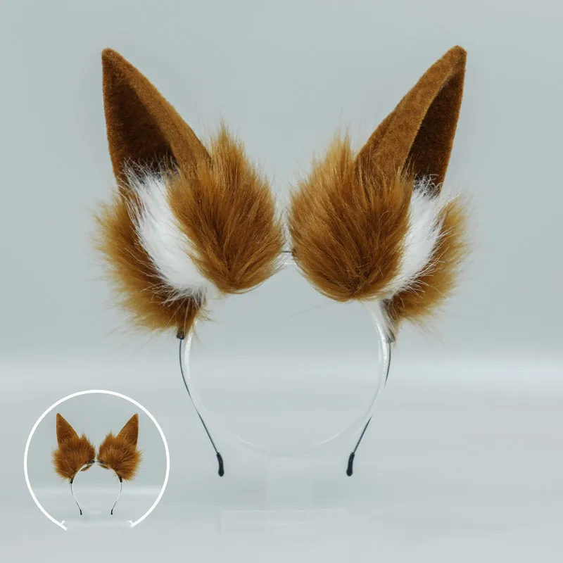 Diadema Kawaii de orejas largas de imitación de zorro para mujer y niña, Cosplay de Anime, lobo de peluche, oreja de Animal, KC Lolita, accesorios para el cabello