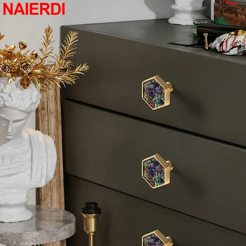 NAIERDI 10PCS Nordic Gold Black Furniture Handles Bathroom Indoor Kitchen Drawer Knob Hallway Cabinet Pull Door Wardrobe Dresser