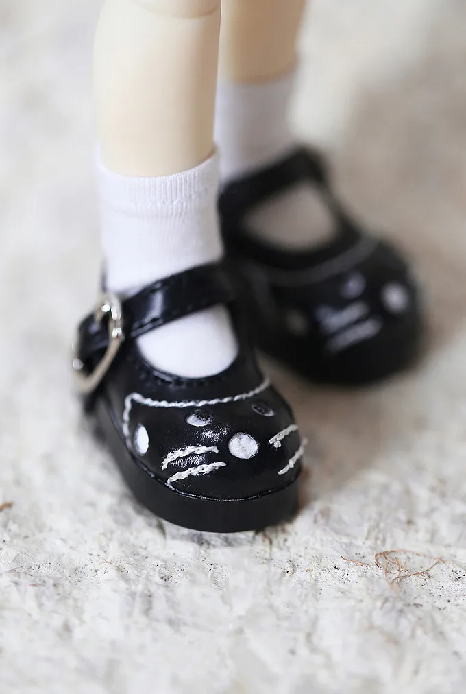 BJD doll shoes fit 1/3size fashion joker buckles flat shoes cute cat face shoes classic black and brown doll accessories