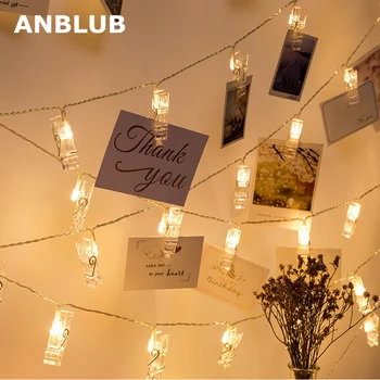 Anblub 1.5M 2M 3M Foto Clip Houder Led String Lights Voor Kerstmis Nieuwjaar Party Bruiloft Thuis decoratie Fairy Lights Batterij