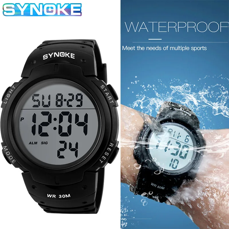 SYNOKE 9668 Men Sports Watches Chronos Countdown Men\'s Watch Waterproof LED Digital Watch Man Electronic Clock Relogio Masculino