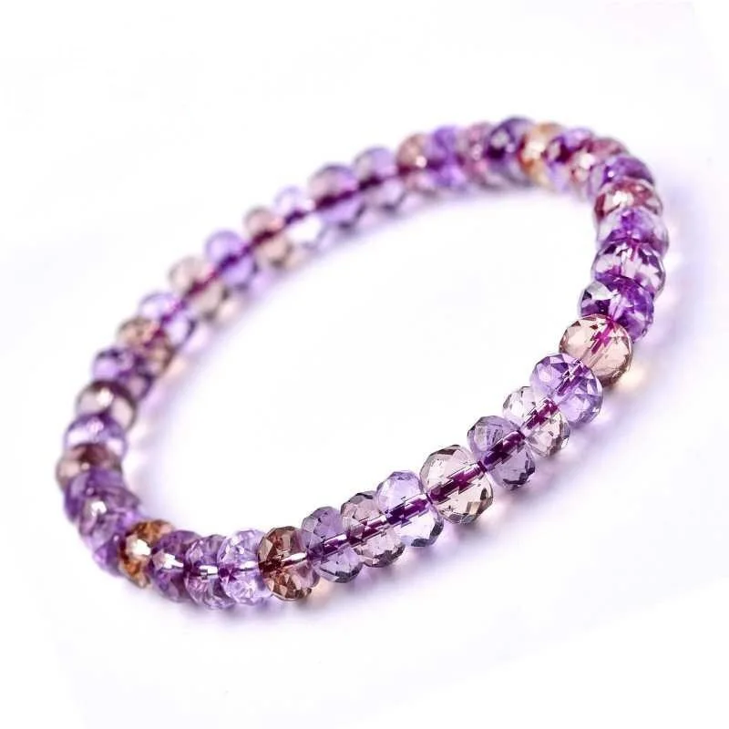 Natural Purple Yellow Ametrine Clear Abacus Faceted Beads Bracelet 7mm Women Men Charms Crystal Jewelry AAAAA