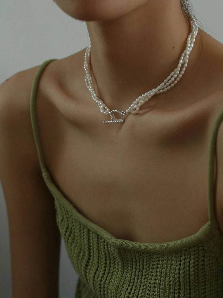 

Layered OT Chain Real Pearl Choker Necklaces Women Jewelry Runway T Show Party Rare Top Japan Korea Fashion