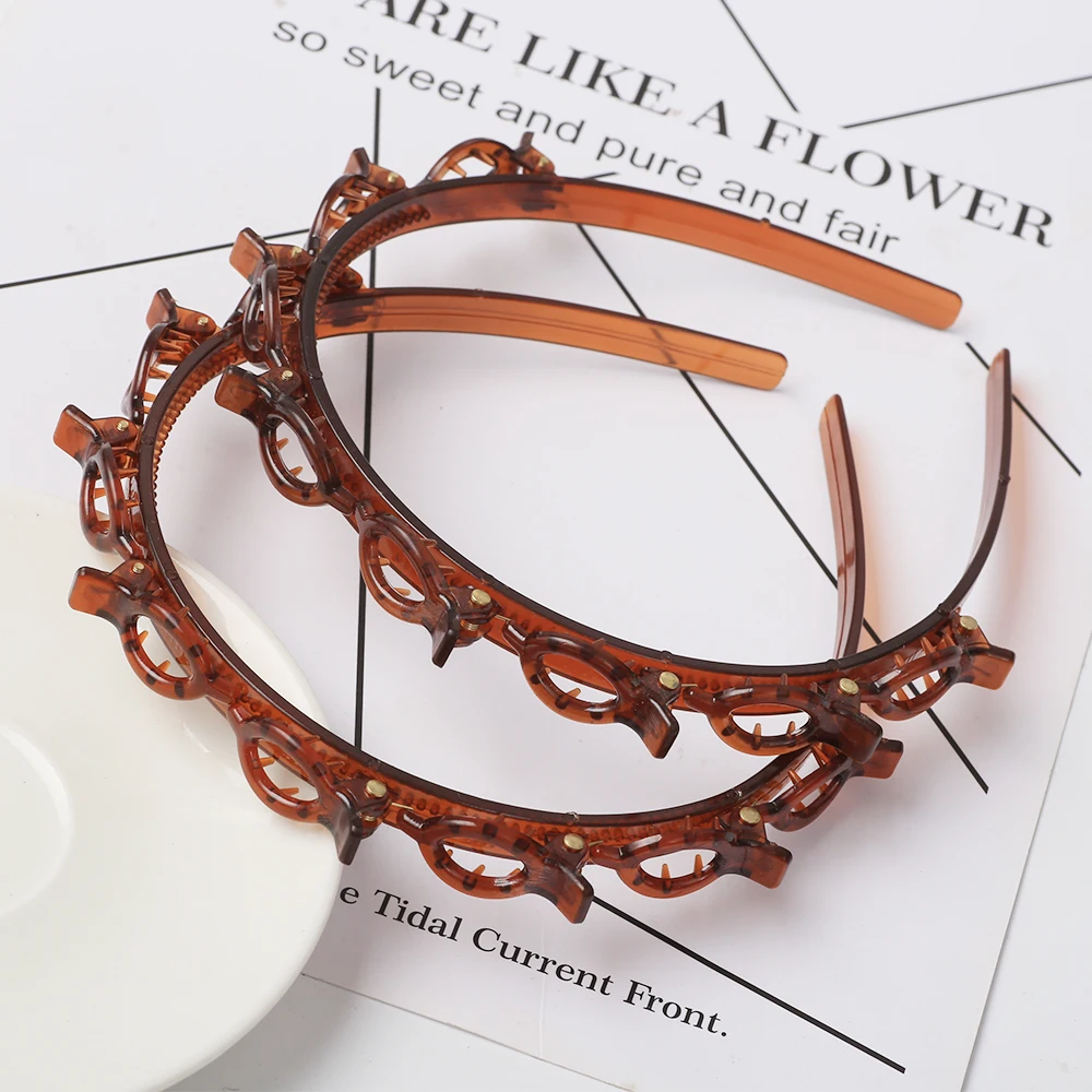 Doppelschicht Bands Clip Haarbänder Mode Kunststoff Geflochtenes Stirnband Punk Neue Stricken Damen Kopfbedeckung Haarschmuck Perle – Detail 3