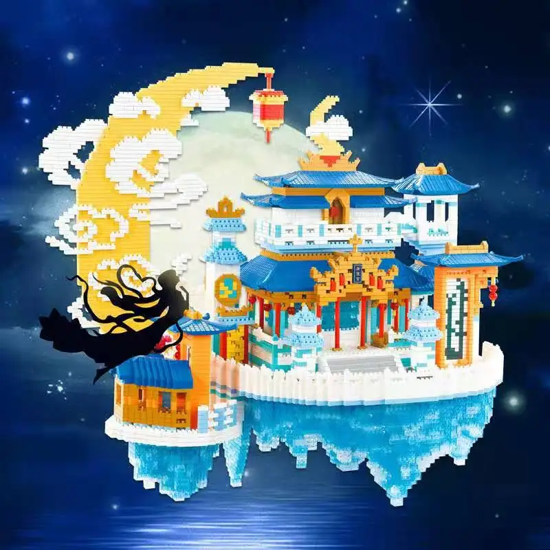 China Mythological Architecture Micro Daimond Block Moon Palace Building Bricks Construction Toy Nanobrick Collection With Light