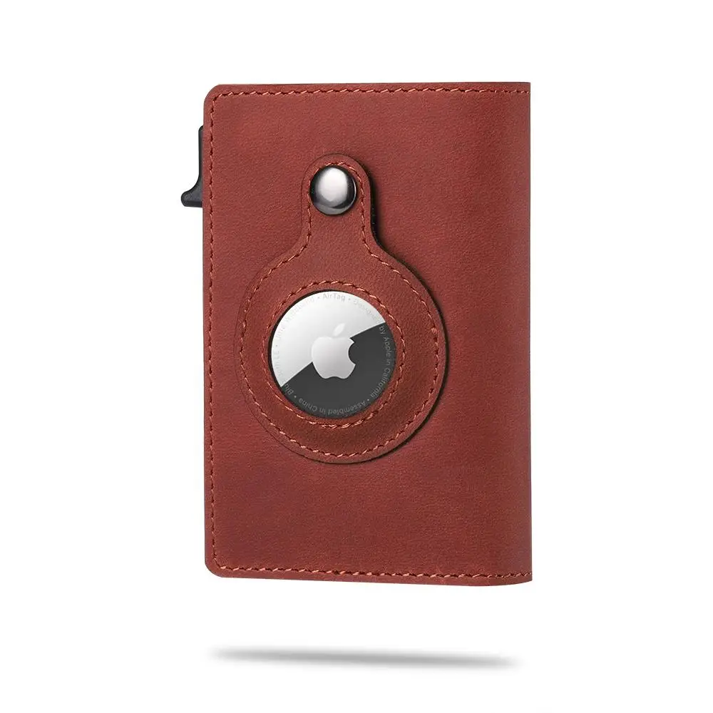 2021 Credit Card Holder Wallet Men Women RFID Aluminium Box Vintage Crazy Horse PU Leather Bank Cardholder Case AirTag leather