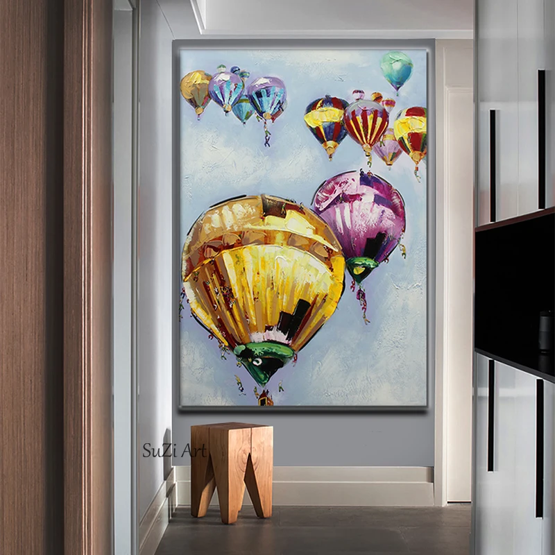 

100% Hand Painted Abstract Hot Air Balloon Oil Painting On Canvas Wall Art Frameless Picture Decoration For Live Room Home Decor