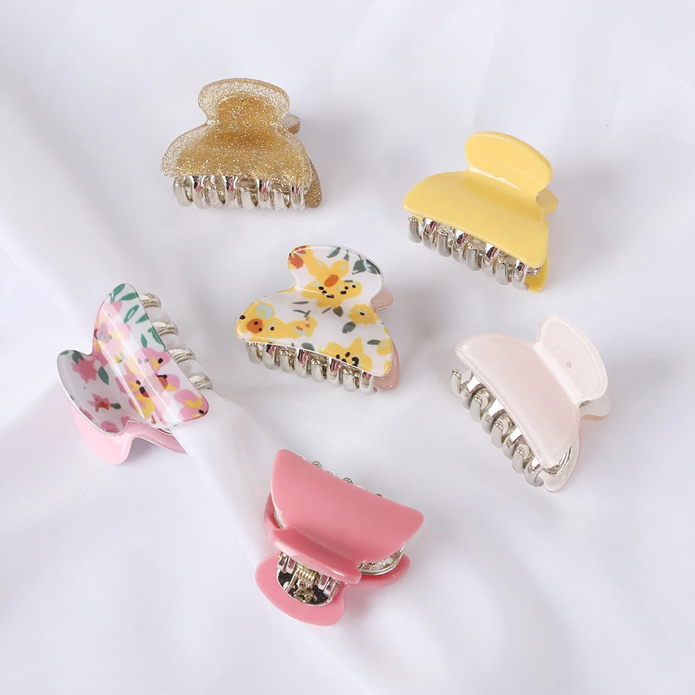 6 SZTUK Acetat Akryl Małe krabie spinki do włosów Kobiety Dziewczyny Śliczny nadruk Leopard Plastikowe zaciski do włosów Barrette Zestaw akcesoriów do włosów