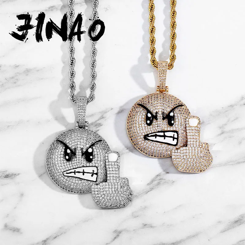 JINAO New Angry Expression Hip Hop Fashion Pendant Necklace High Quality Iced Out Micropavé Cubic Zirconia Jewelry For Gift