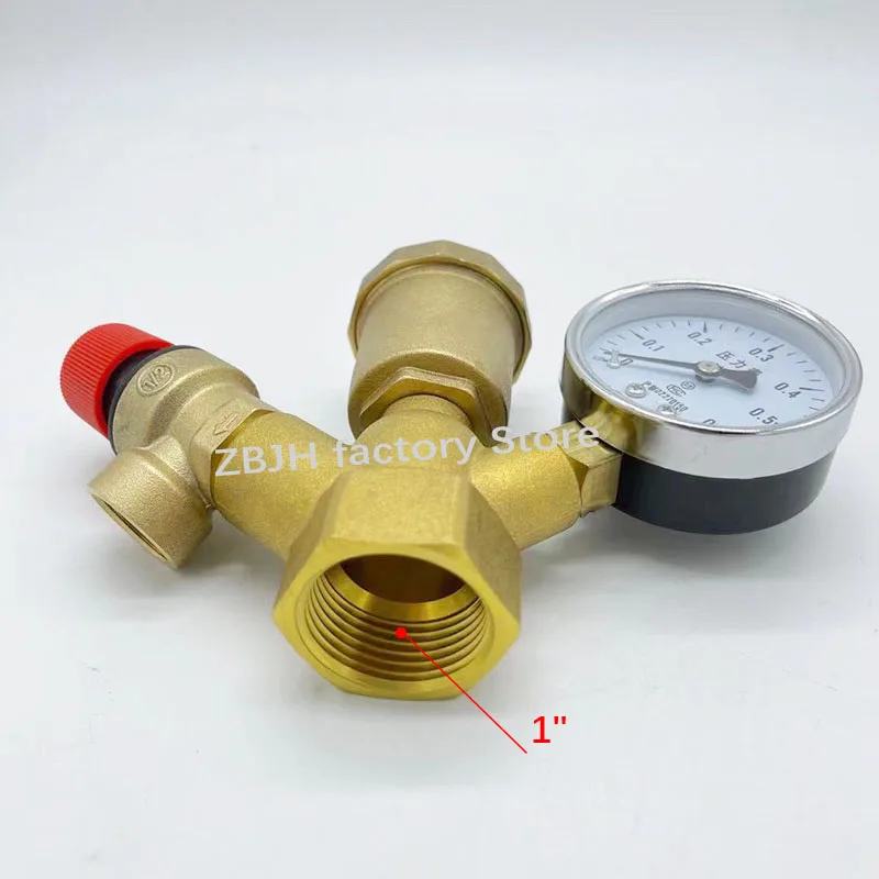 DN25 1” inch 3 Bar Brass Boiler Safety Group Set Complete Pressure Relief Valve Air Vent Safety Valve With Pressure Gauge 4.9