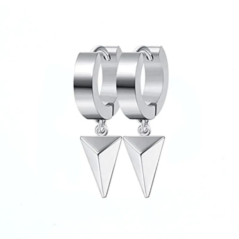 2PC Stainless Steel Drop Hoop Earrings Men/Women Three-dimensional Triangle Cross Star Pendant Unisex Punk Gothic Metal Jewelry