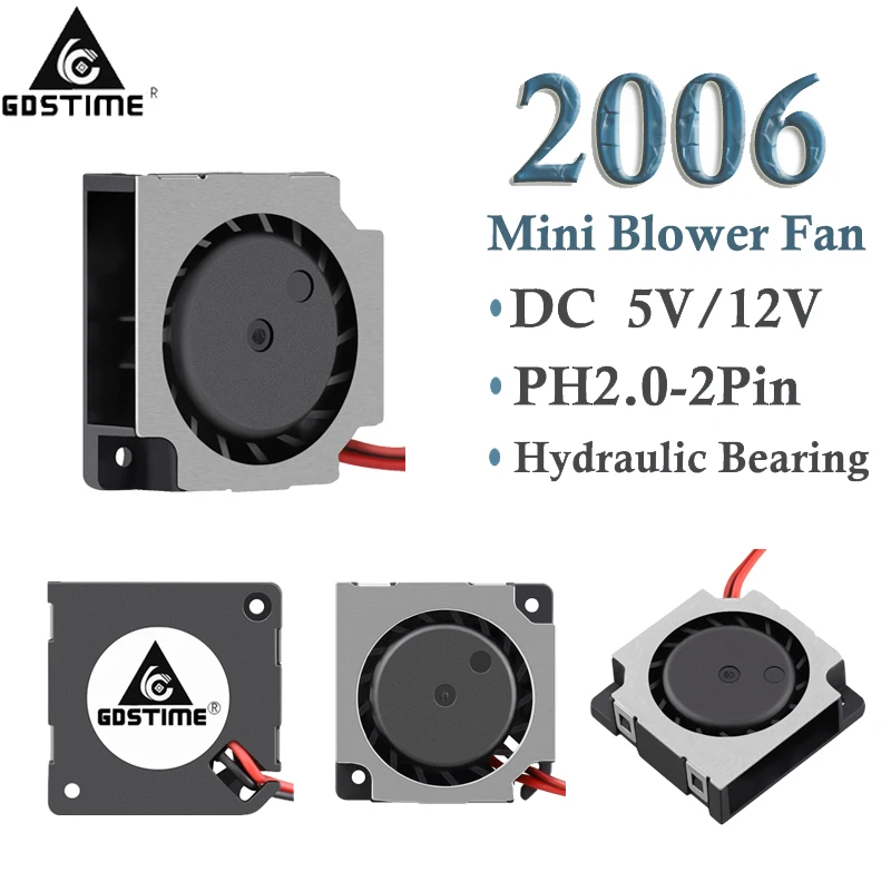 2pcs Gdstime 2006 5V 12V 2cm 20mm Fan 20x20x6MM Turbo Blower Fan 12000RPM Ultrathin Fan Mini Laptop Cooling Cooler Fan 2Pin