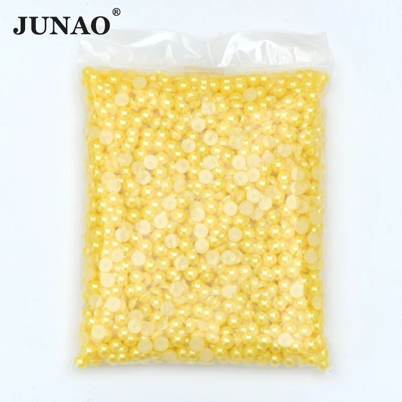 JUNAO Wholesale 2 4 6 8 10 12 14mm Gold Half Round Pearls Loose Plastic Beads Flatback Pearl Beads For DIY Necklace Bracelets