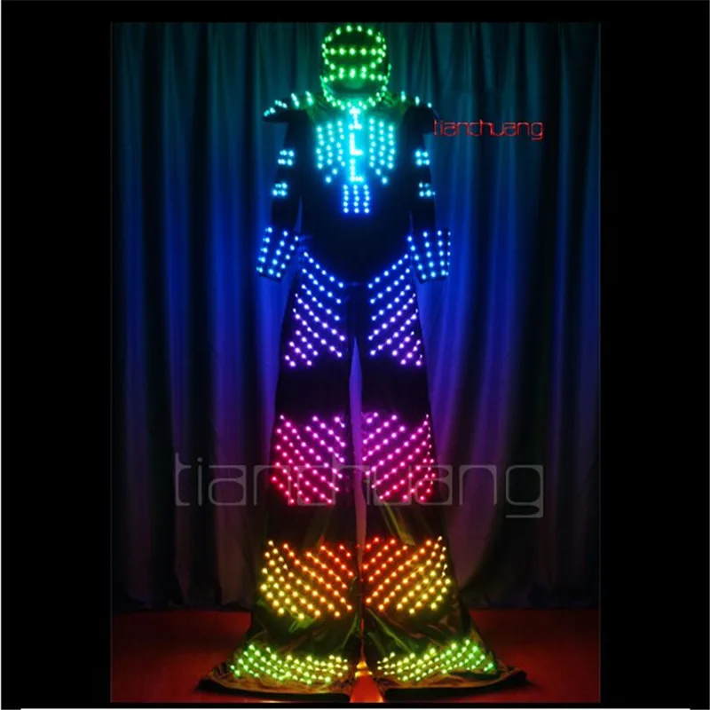 Programmable tron led light stilts costumes full color robot men suit dj RGB helmet luminous outfit men wears party clothes show