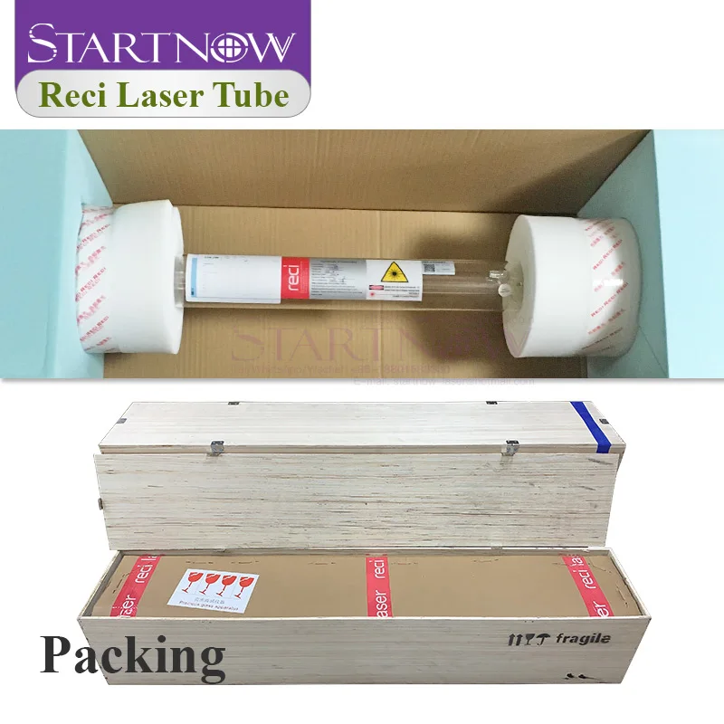 New T4 W4 CO2 Laser Tube T4 Reci 130W 120W D65mm Wooden Box Packing For 100W CO2 Laser Engraving Cuting Machine Lamp Spare Parts