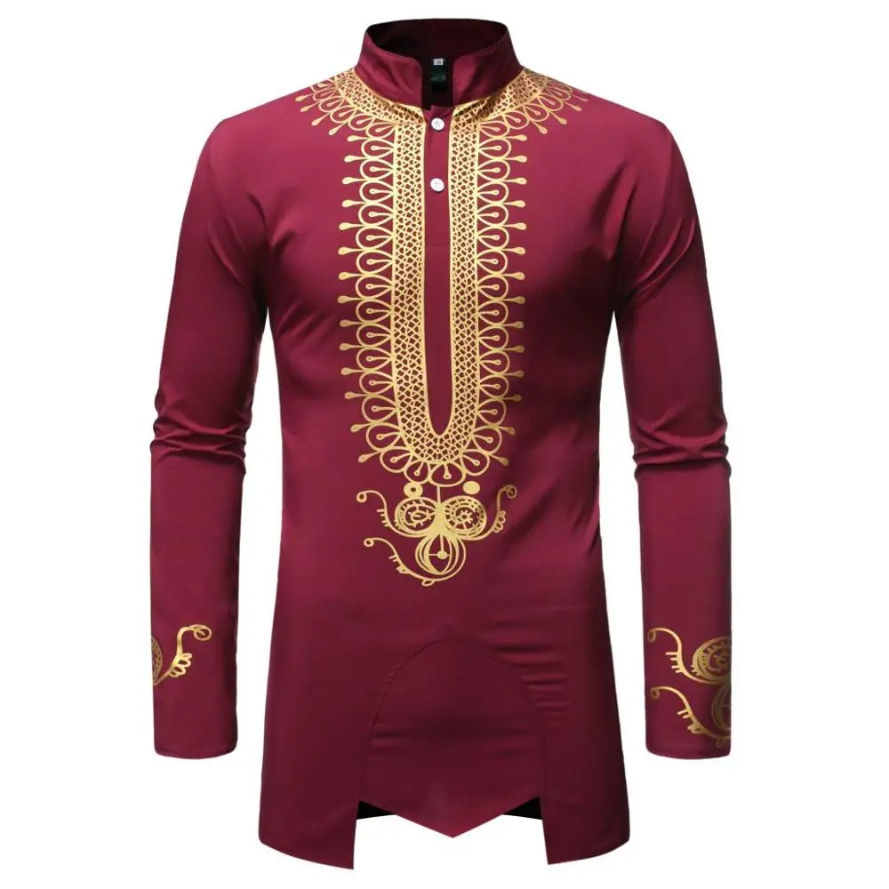 Mens Dashiki African Tribal Dress Shirts 2020 Brand Slim Fit Mandarin Collar Shirt Men African Clohtes Camisa Social Masculina