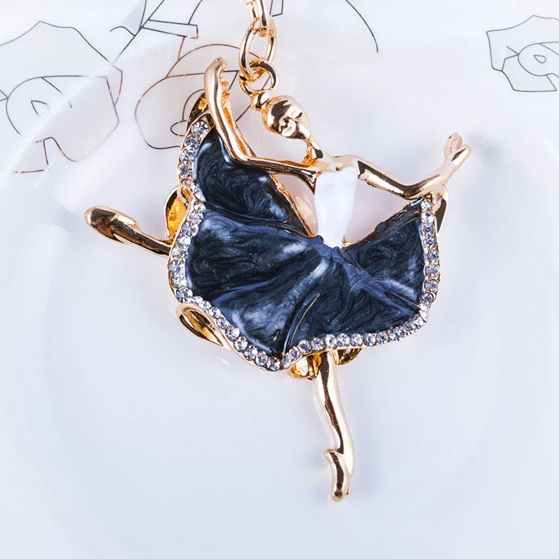 Fashion Dancing Ballet Girl Keychain Ballerina Pendant Women Jewelry Enamel Rhinestone Keyring Bag Car Key Holder Dancer Gift