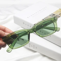 New Cat Eye Rectangle Vintage Sunglasses Woman Brand Designer Retro Points Clear Green Sun Glasses Female Lady Eyeglass