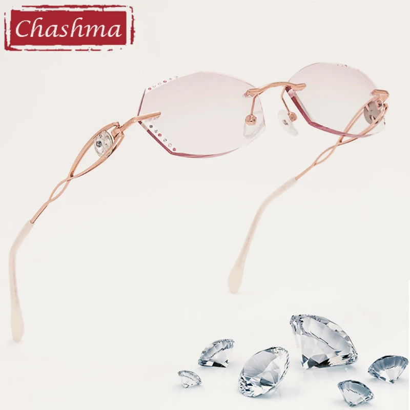 

Chashma Female Frame Gray Red Colored Lenses Opticos Gafas Women Titanium Super Light Eyeglasses Rimless Spectacles