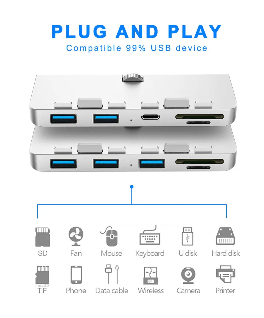 

Aluminum alloy usb 3.0 hub 3 port adapter splitter with SD/TF Card Reader for iMac 21.5 27 PRO Slim Unibody computer