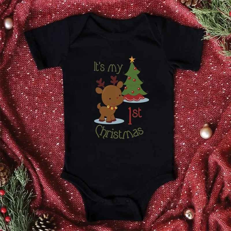 My First Christmas Baby Jumpsuit Baby Black Cotton Christmas Jumpsuit Unisex Christmas Bodysuits Merry Christmas Presents