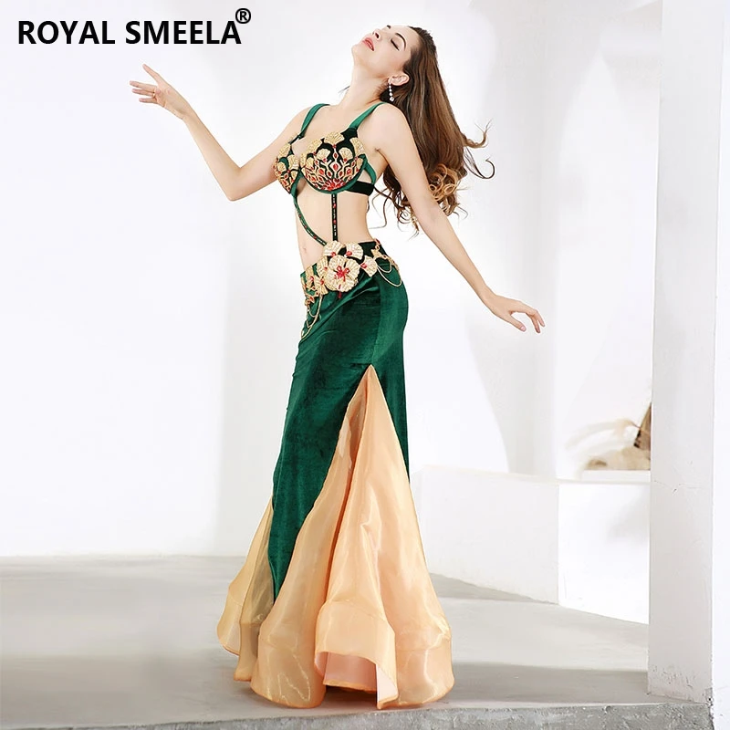 Women stage belly dance costume set sexy belly dancing wear bra belt fishtail skirt long mermaid costumes 3pcs bellydance dress