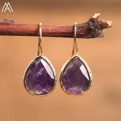 Clsssic Women Waterdrop Stone Dangle Earring Jewelry Larimar Stone Roses Amethysts Quartz Drop Beads Hook Earrings Jewelry Gift