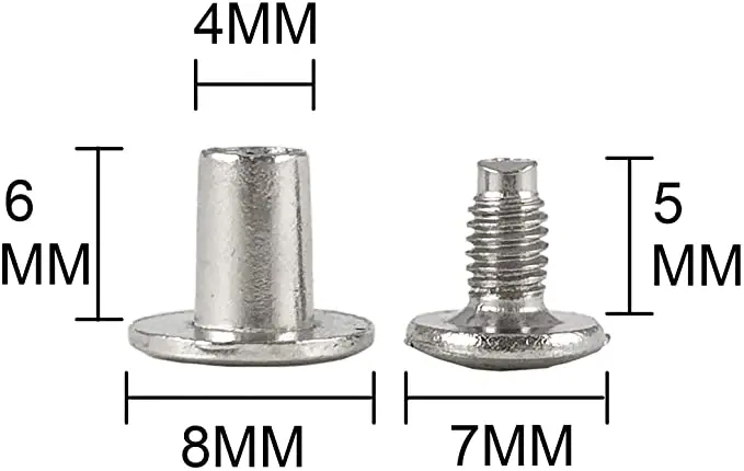 50 Sets 8x6mm(5/16 inch) Round Flat Head Chicago Screw Button Metal Rivets For Leather Craft Spikes And Studs For Clothing