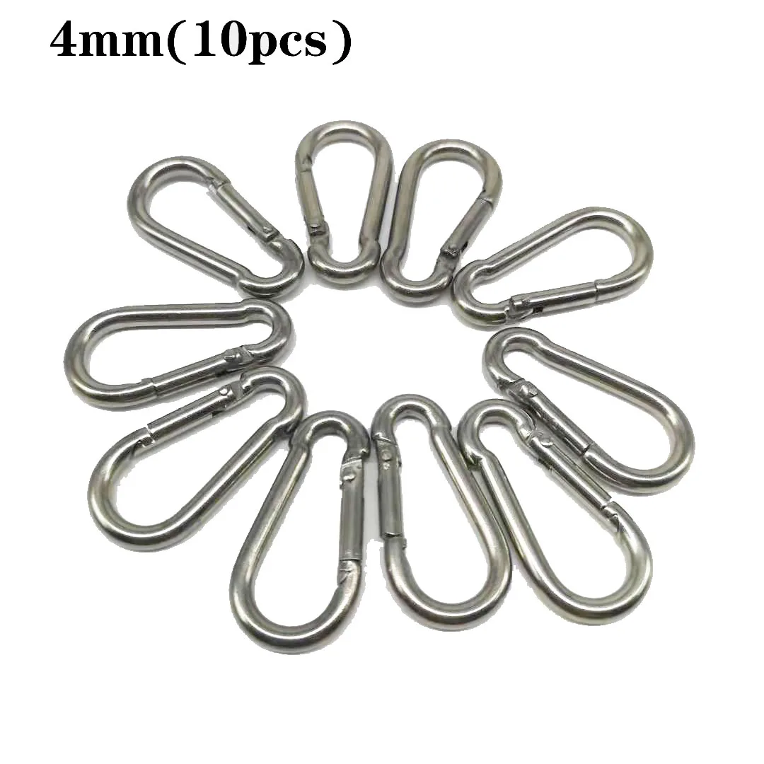 10pcs M4 Stainless Steel 304 Carabiner Carbine Snap Hook Key-Lock