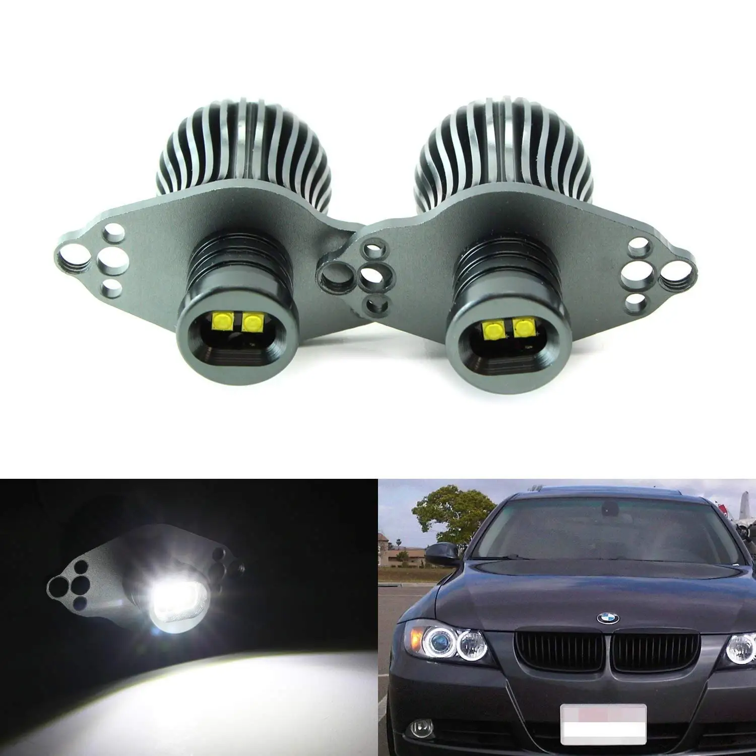 

LED Angel Eye Marker Bulbs For 06-08 BMW E90 3 Series HID Xenon Headlights, Powered by 20W Xenon White High Power CREE LED Light