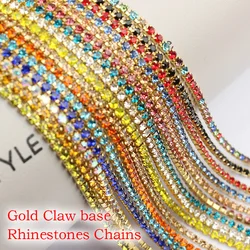 3 yards multicolor rhinestone chain gold claw base chain ss6-ss12 for DIY clothing nail decoration