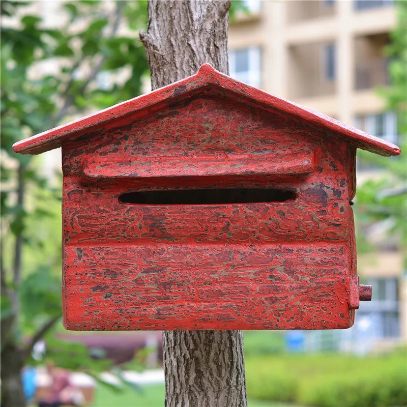 Handmade Painted Lacquer Solid Wood House Mailbox Outdoor Wall-Mounted Delivery Advice Utility Box Pastoral Ti Creative mailbox