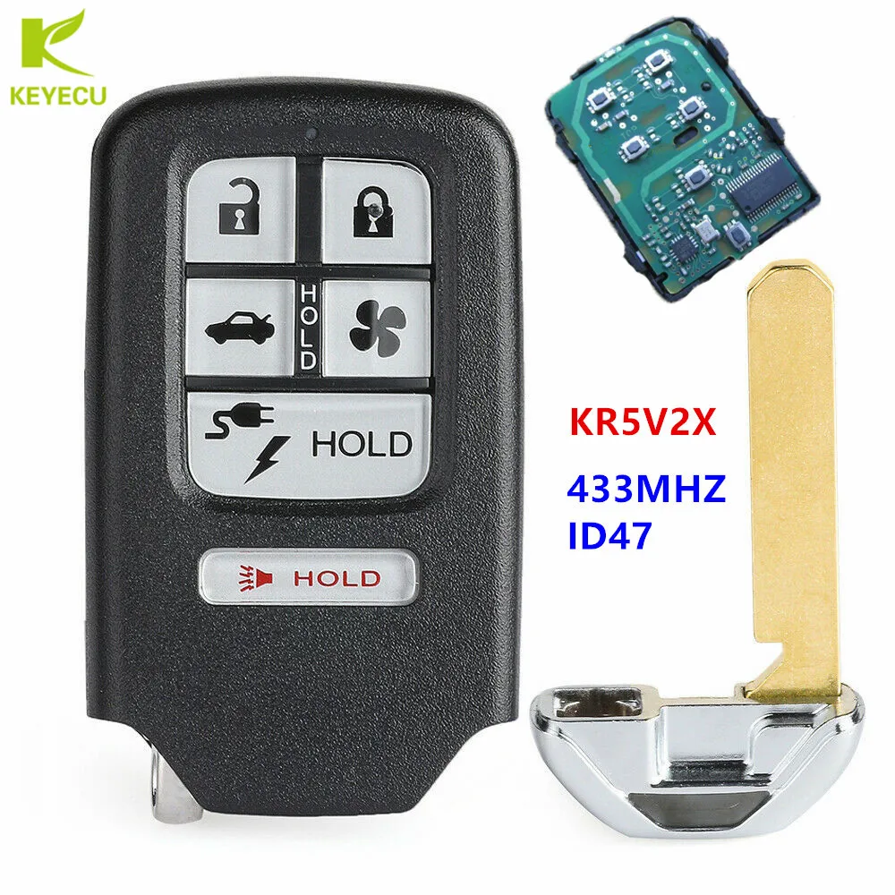 KEYECU – clé télécommande intelligente de remplacement à 6 boutons, 433MHZ, ID47, pour HONDA, modèle KR5V2X, 2018-21, modèle V42