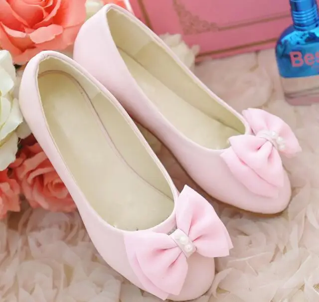 Summer autumn children causal shoes Princess soft Cow Muscle sole dancing shoes Girls pearl Bow flat shoes single shoes