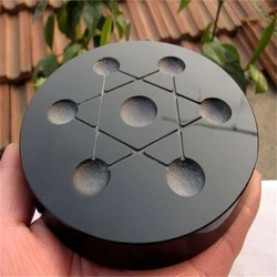 Asian Rare Natural Obsidian 7 Stars Array Plate Base Seven Chakra Reiki Healing Crystal Ball Stand Decorate 3.9