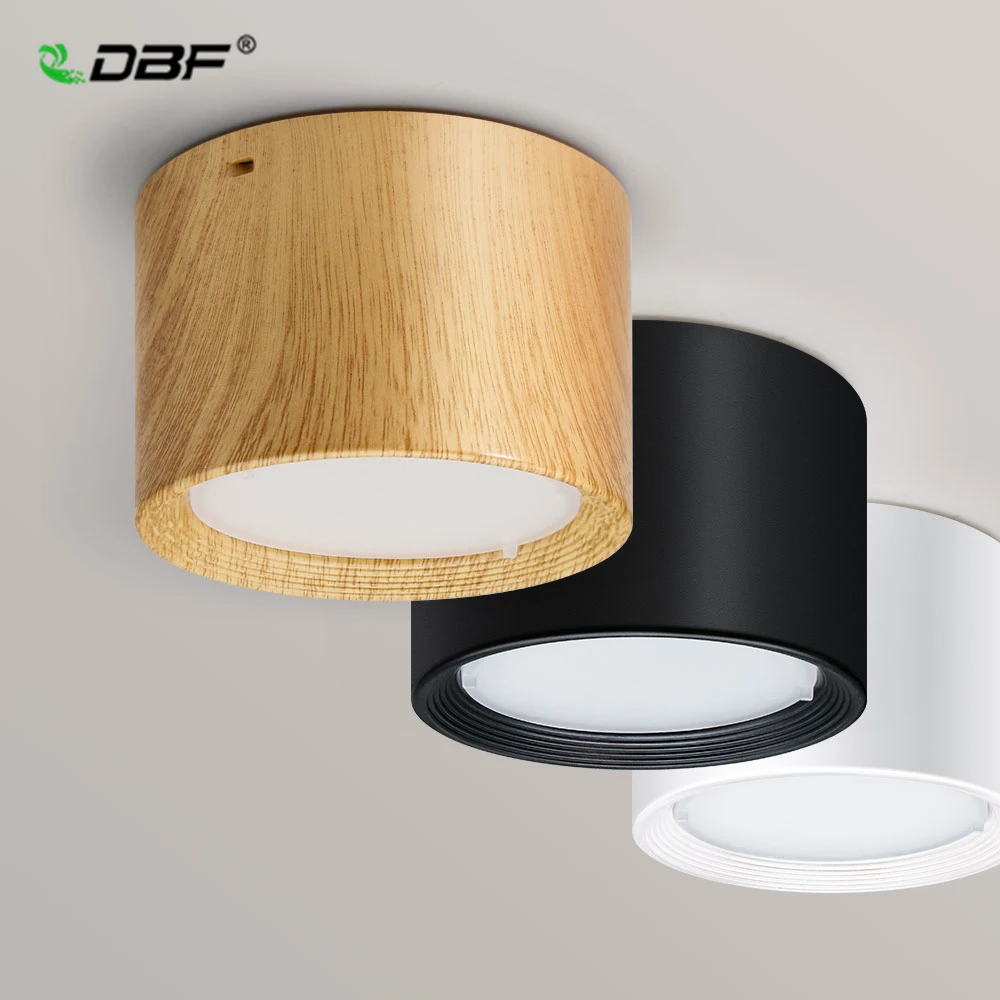 DBF Wood Grain LED Surface Mount Ceiling Spot Light 5W/12W Ceiling Light for Living Room Bedroom Home Decoration Indoor Lighting