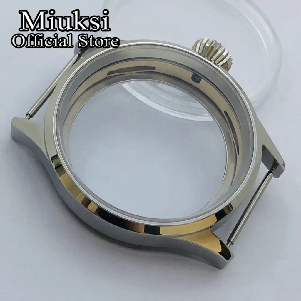 Muksi 43 مللي متر حافظة ساعة من الفولاذ المقاوم للصدأ مصقولة بالفضة زجاج الياقوت صالح ETA6497 6498 حركة سلسلة النورس ST3600 ST3620 ST36