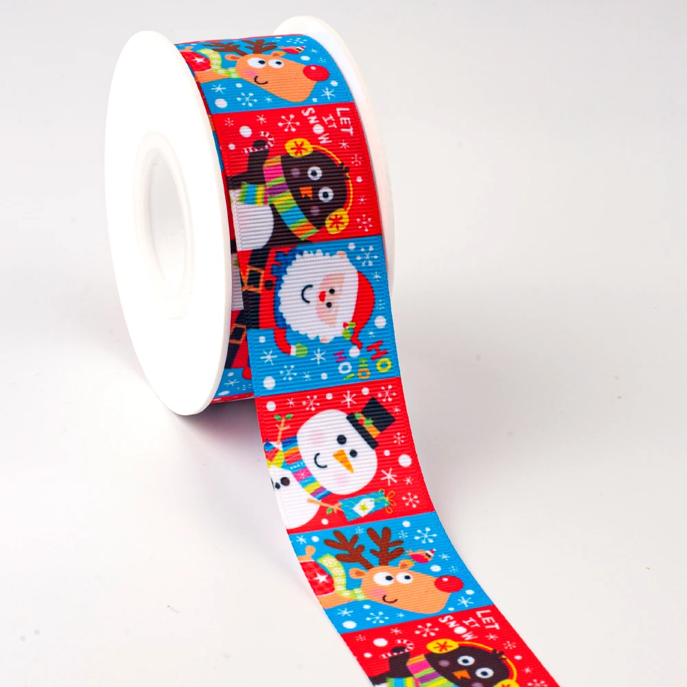 New 50 Yards Festival Christmas Pattern Printed Grosgrain,satin Ribbon Hair Accessories