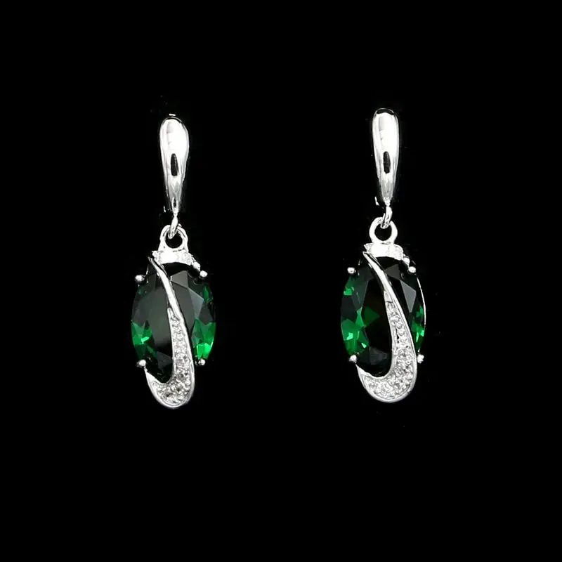 925 Silver Earrings Natural Green Cubic Zirconia White Crystal Classic Party Accessories For Women