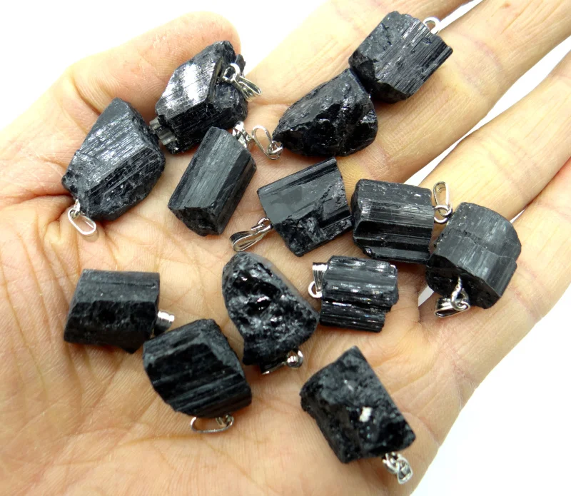 wholesale natural black tourmaline tourmaline repair ore can be used pendant for diy jewelry making necklace Accessories 10pcs