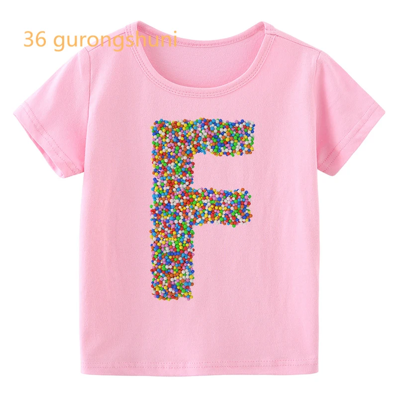 Camiseta de dibujos animados para niña, ropa con letras de arcoíris A G M, camisetas rosas coloridas, ropa para niños, camisetas para niños