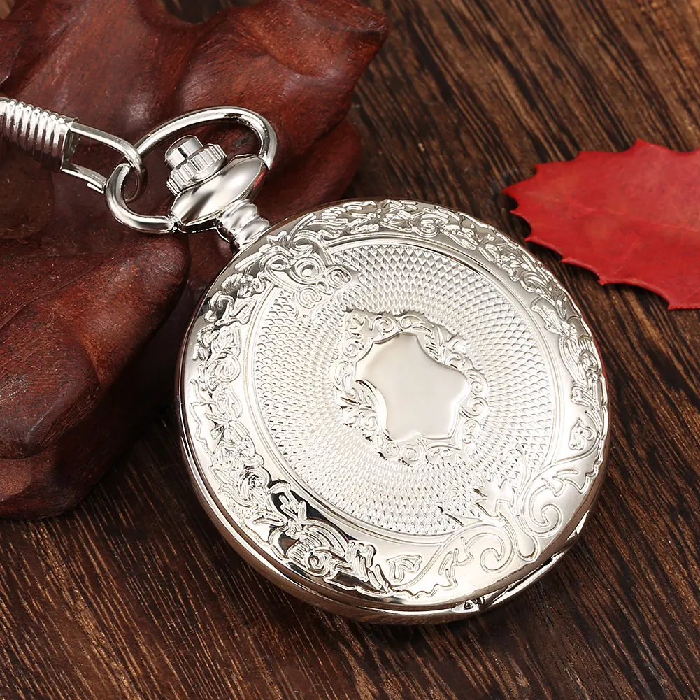 Roman Numerals Display Dial Exquisite Black/Silver/Bronze/Gold Quartz Pocket Watches Men Retro Pendant Clock with Pocket Chain