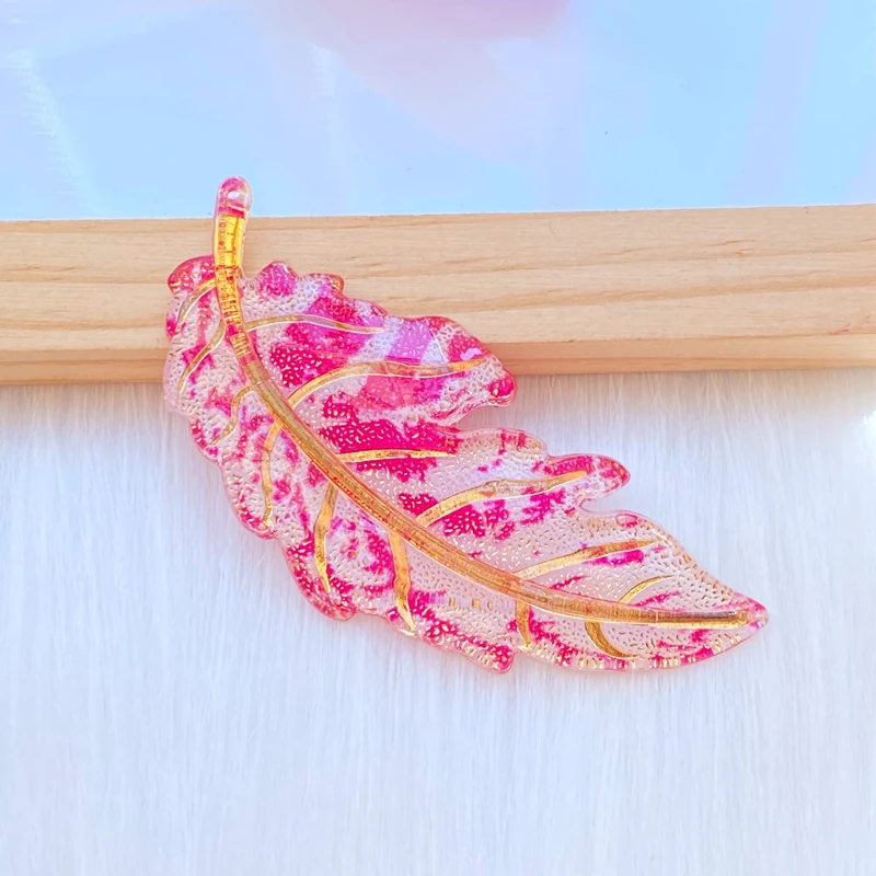 8pPcs Resin Colorful Leaf Flat Back Rhinestone Colored Feathers Applique DIY Wedding 1 Hole Ornament Craft