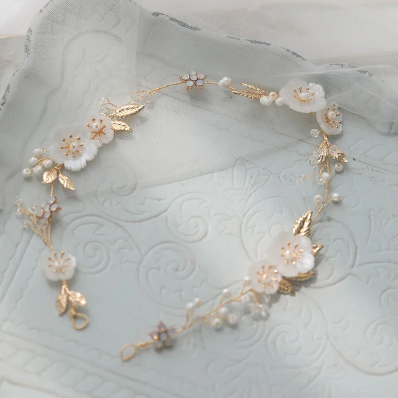

Floralbride Ins style Flower Alloy Leaf Rhinestone Pearl Bridal Headband Wedding Tiara Vine Hair Accessories Women Jewelry