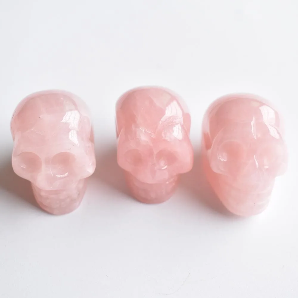 Modische, meistverkaufte, hochwertige Anhänger aus natürlichem Rosenquarz in Totenkopfform für die Schmuckherstellung, 6 Stück/Los, Großhandel. – Detail 6