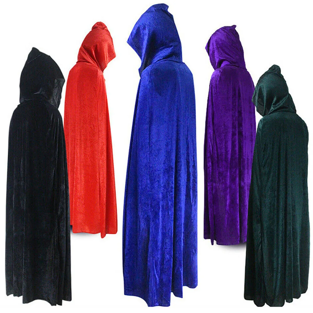 Gothic Berkerudung Beludru Jubah Dewasa Elf Penyihir Panjang Purim Karnaval Halloween Jubah Jubah Jubah Larp Wanita Vampir Grim Reaper Pesta