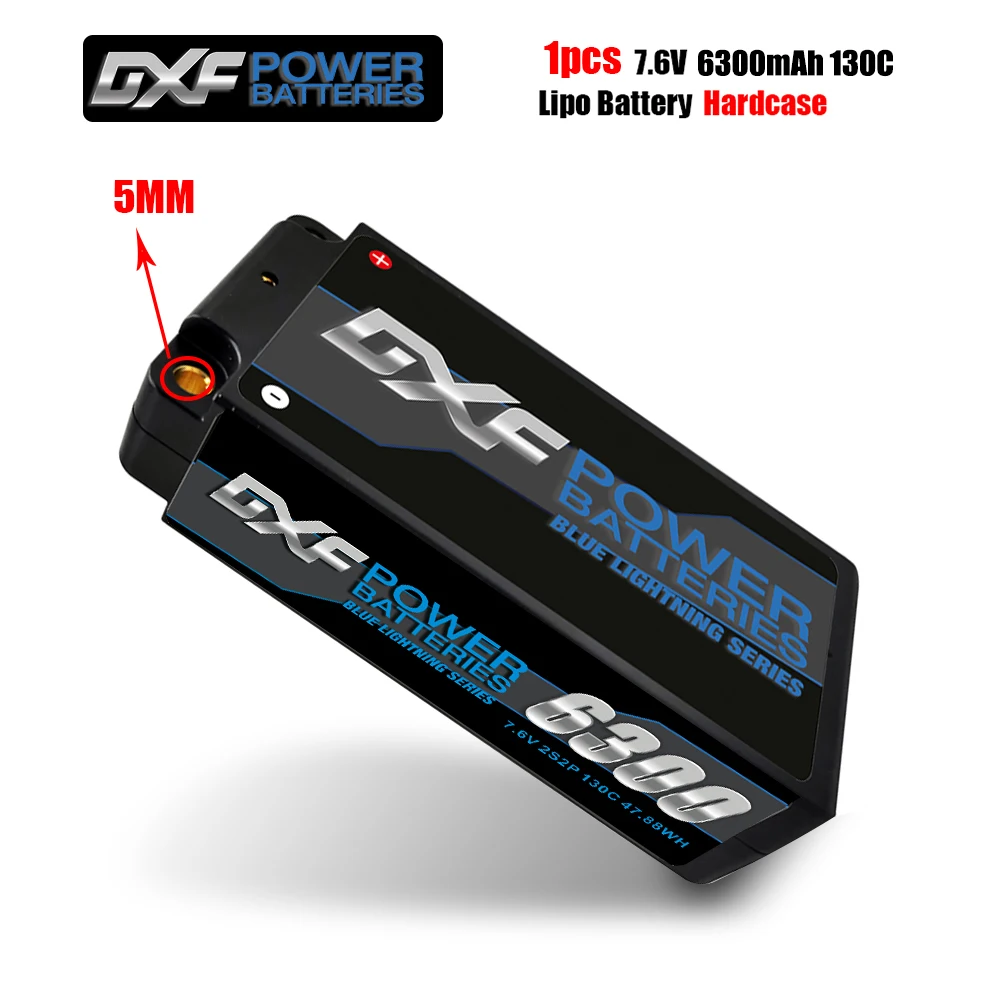 DXF Lipo Battery 2S Shorty 7.6V 6300mah 130C 260C 4mm 5mm Graphene Bullet Competition Short-Pack for RC 1/10 Buggy Off-Road Car