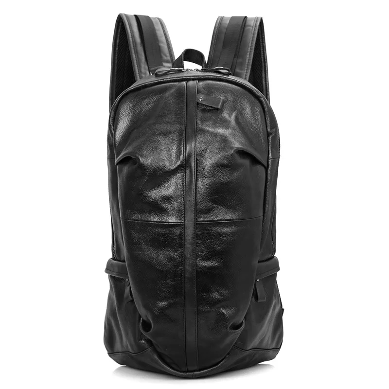 Large Capacity Soft Genuine Leather Backpack Fit 15 Inch Laptop Black Sheepskin Travel Rucksack Big School Bag For Male Satchel