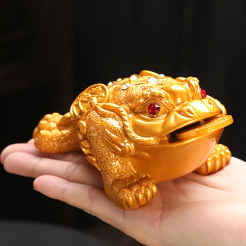 Color-changing Golden Toad Tea Pet Decoration Zen Tea Ceremony Lucky Toad Doll with Coin Feng Shui Tea Pet Tea Table Decoration