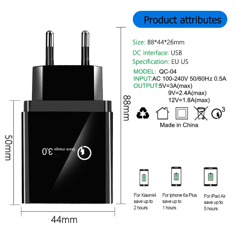 4 ładowarka USB szybkie ładowanie 3.0 szybka ładowarka ścienna do iPhone 12 11 Pro XS Xiaomi Samsung Huawei OPPO ładowarka do telefonu